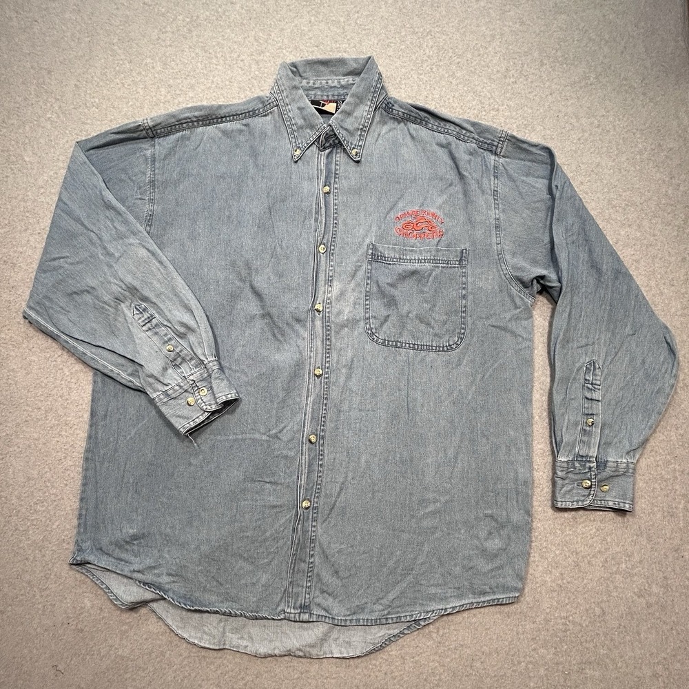 Orange County Choppers Denim Shirt Sz XL Mens Blue Skater Biker Embroidered Logo